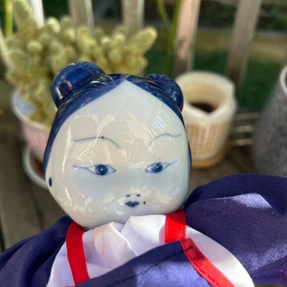 Vintage Chinese Asian Doll Blue & White Ceramic/Porcelain Boots Hands Head - Picture 6 of 16